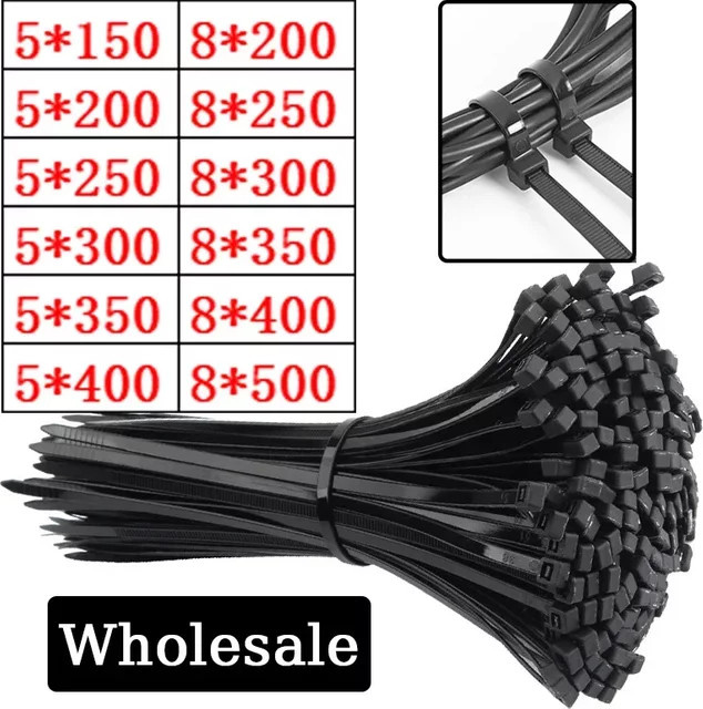 Selbstsichernde Kabelbinder aus Kunststoff und Nylon in Schwarz, B/T/H: 8 x 500 mm - Bild 1