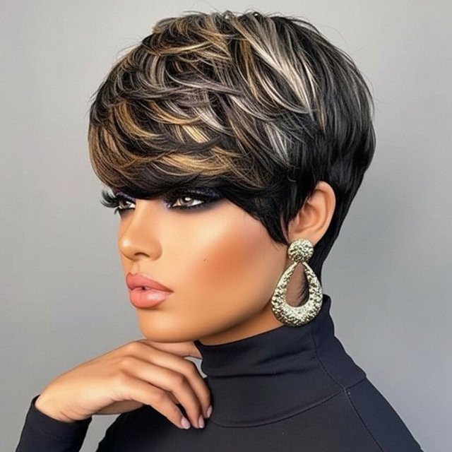 OYM HAIR Pixie-Cut-Perücke, Echthaar, Fingerwellen, Damen - Bild 1