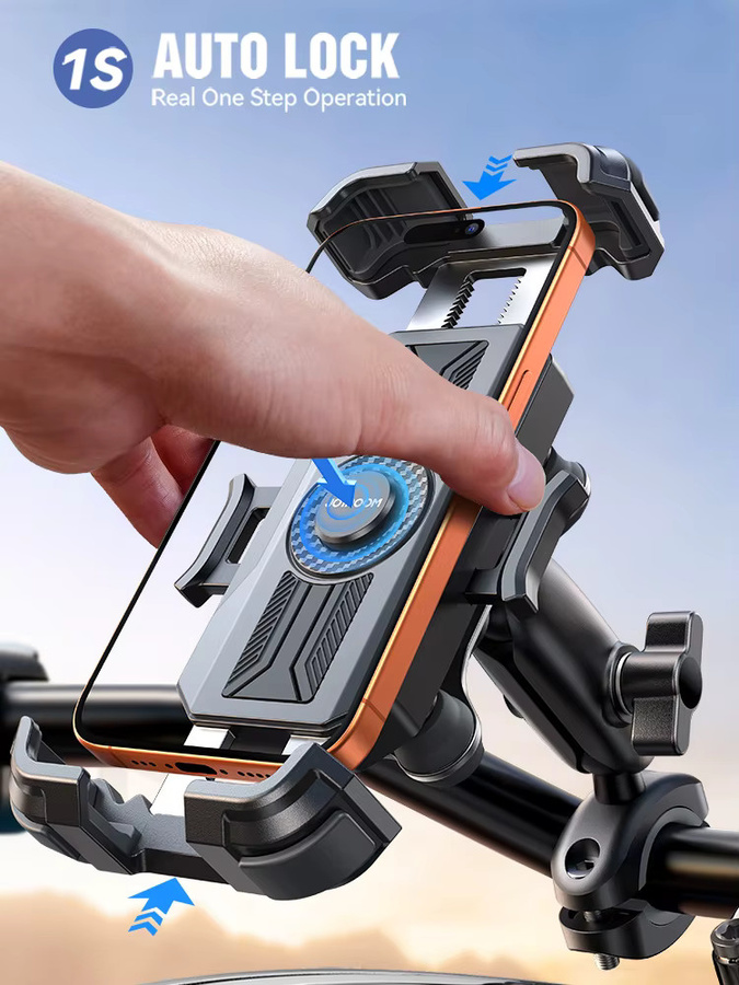 Joyroom Motorrad-Handyhalterung in Schwarz mit Vibrationsdämpfung für Lenker, passend für Handys von 4,7 bis 7 Zoll - Bild 3