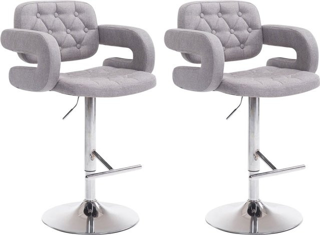 TPFLiving 2er Set Barhocker Dubai mit drehbarem Gestell aus Metall in Chromoptik und Stoffbezug in Grau - Bild 1