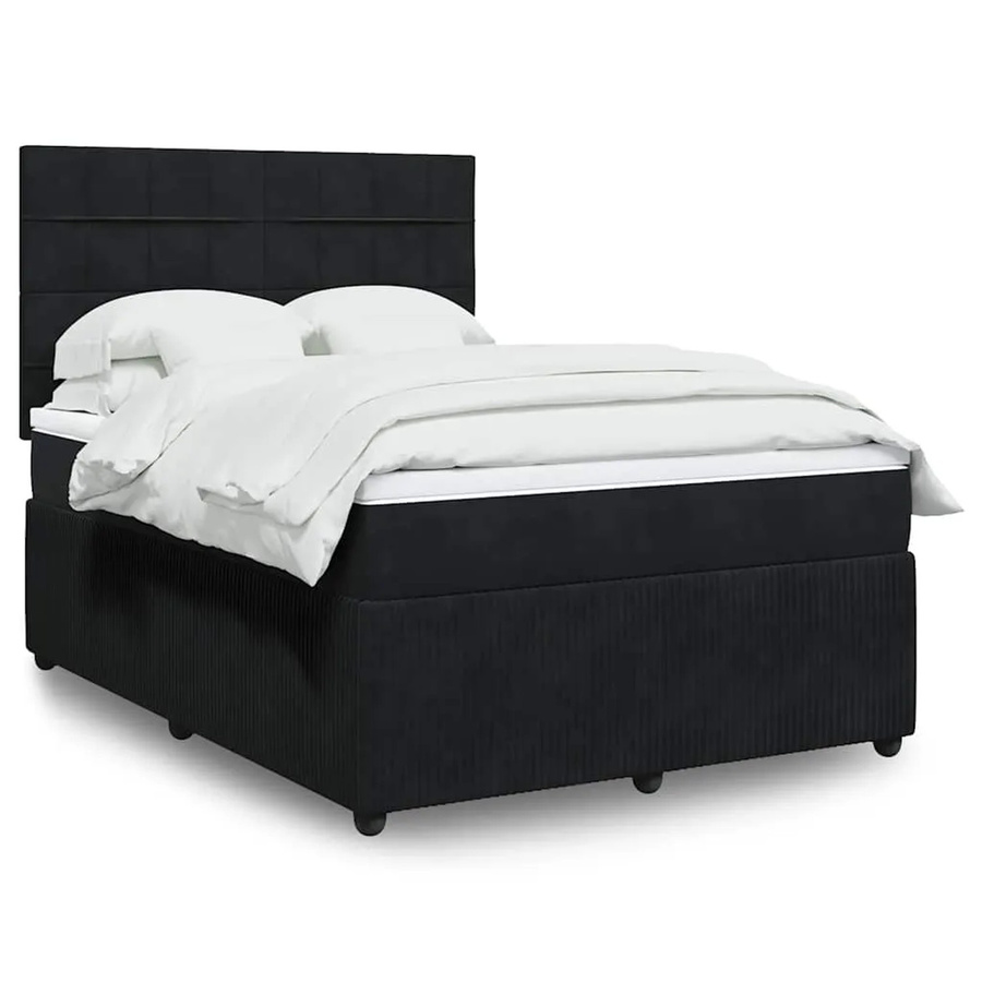 vidaXL Boxspringbett mit Matratze in Schwarz, Hybrid-Design mit Samtbezug, USB-Anschluss und Unterbettbeleuchtung, B/T: 140 x 190 cm - Bild 2