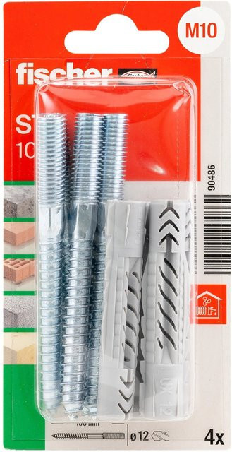 Fischer Universaldübel UX und Stockschraube STS aus Nylon in Silber, 4 Stück, Durchmesser: 10 mm, Länge: 100 mm - Bild 1