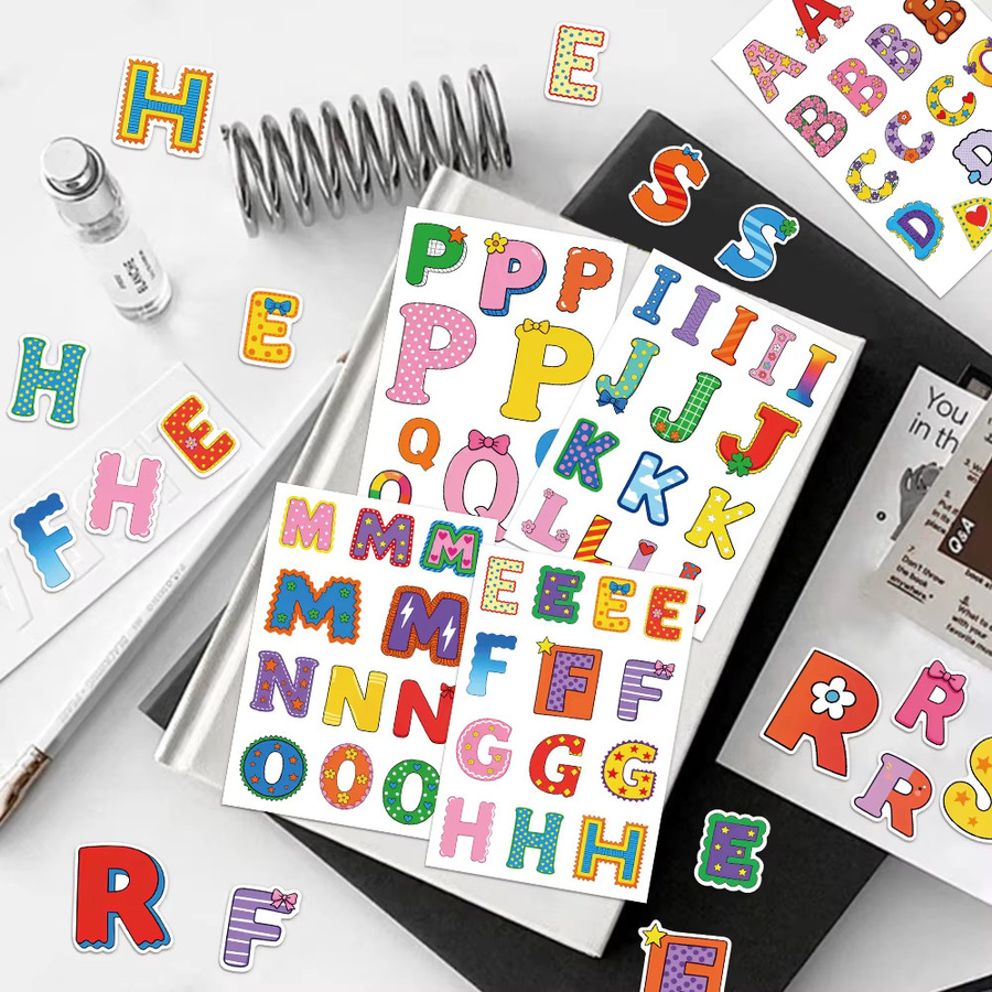 8er Set bunte Alphabet und Zahlen Aufkleber im Cartoon-Design für DIY-Projekte zur Dekoration von Tablets, Tassen und anderen Gegenständen, Mehrfarbig - Bild 3