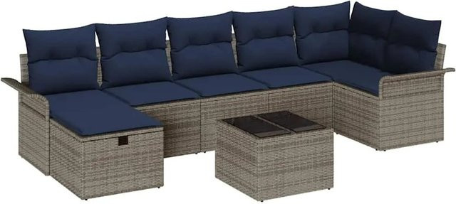 vidaXL Gartensofa-Set aus Poly-Rattan mit 8 Kissen in Grau und Marineblau - Bild 1