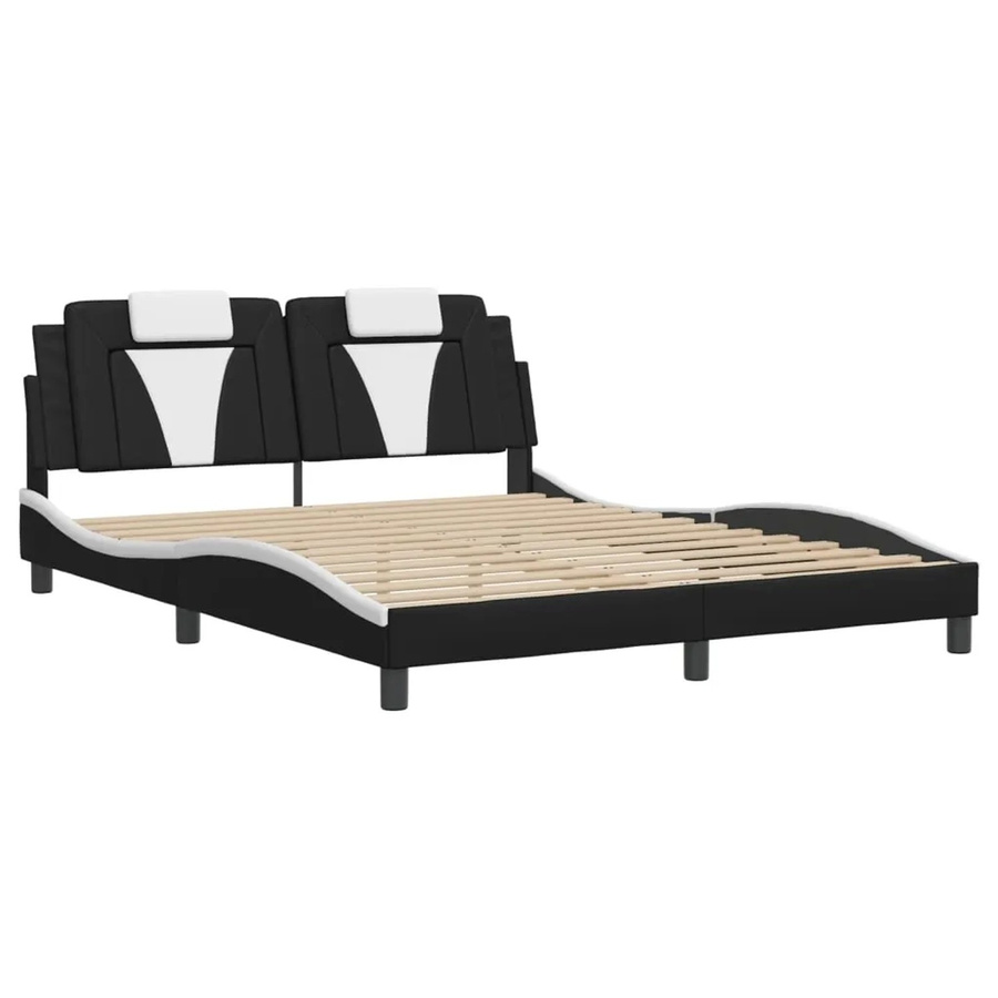 vidaXL Bettgestell Viana mit LED-Beleuchtung und USB-Anschluss aus Kunstleder in Schwarz und Weiß, B/T/H: 160 x 200 x 165 cm - Bild 2