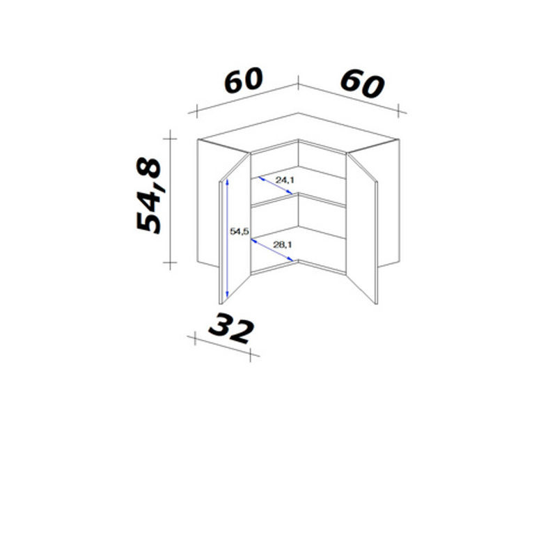 Flex-Well Küchen-Eck-Hängeschrank in Anthrazit und Eiche hell Nachbildung, B/T/H: 60 x 60 x 32 cm - Bild 2