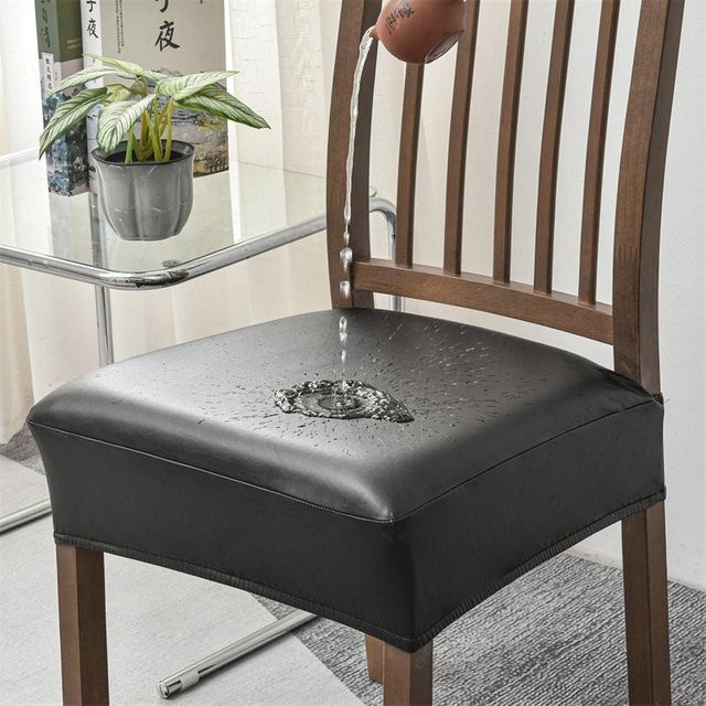 Wasserdichter und schmutzabweisender Stretch-Stuhlbezug aus PU-Kunstleder in Grau für Esszimmer, Büro oder Hotel - Bild 1