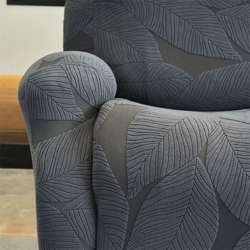 Yupartex Stretch-Bezüge für 2-Sitzer Jacquard Split-Relaxsofa in Grau mit Seitentasche und floralem Muster - Bild 5
