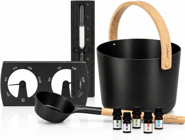 Suleno Sauna Set KJELL 9-teilig aus eloxiertem Aluminium in Schwarz, wandmontiert - Bild 1