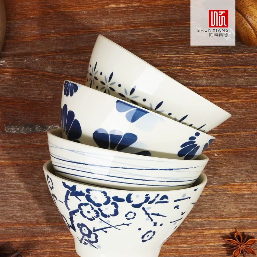 SHUNXIANG Keramik-Reisschalen-Set mit Blumenmuster in Weiß für Nudeln, Obst oder Joghurt - Bild 3