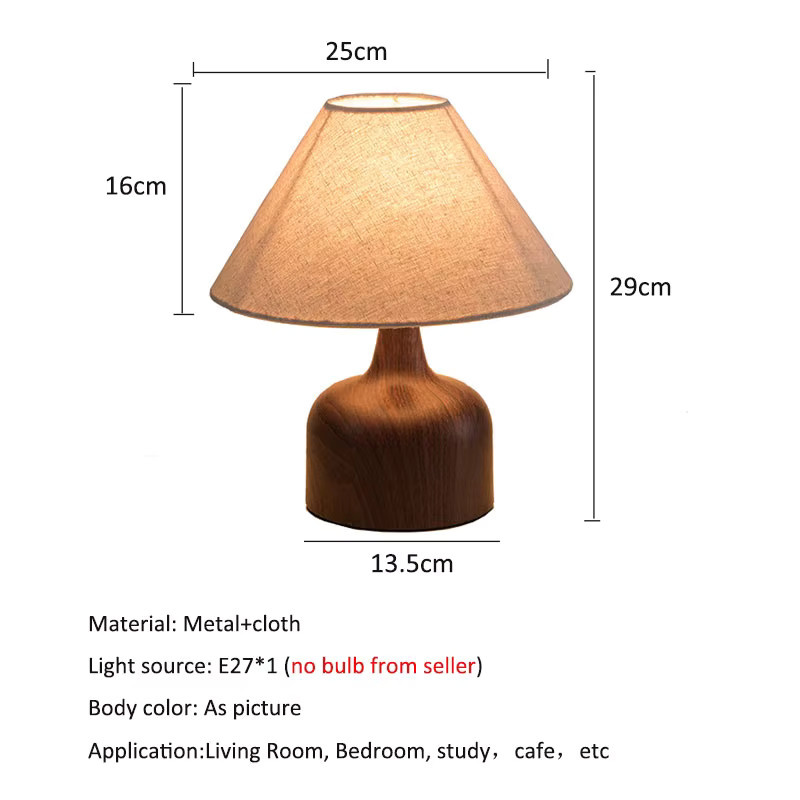 Vecli Nachttischlampe im japanischen Retro-Stil aus Holz und Metall mit warmweißem Stoffschirm für Schlafzimmer und Home-Office, Beige/Weiß - Bild 2