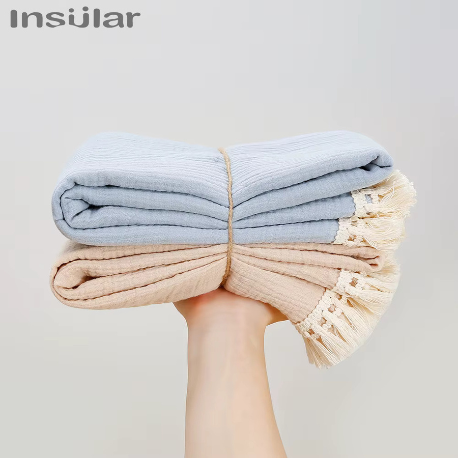 Insular Baby Gaze Decke aus Musselin mit Quaste in Grau, B/B: 65 x 65 cm - Bild 2