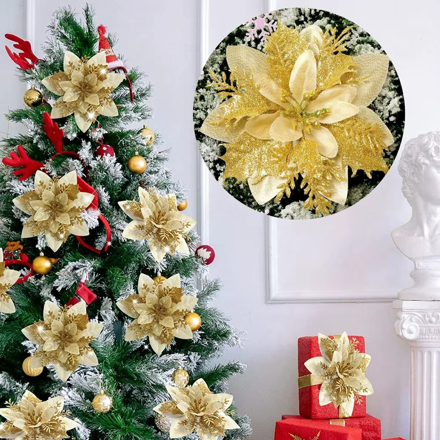 HUAYUXIANG Glitter Weihnachts Blumen Anhänger als künstliche Weihnachtsbaum Ornamente in Multicolour und Schwarz - Bild 2