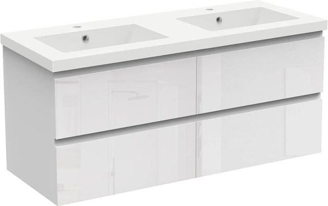 AICA Badmöbel Set Aalst: 2-teiliges Waschtisch-Set mit Mineralguss-Waschbecken und Unterschrank in Weiß Hochglanz, Wandmontage, Breite: 121 cm - Bild 1