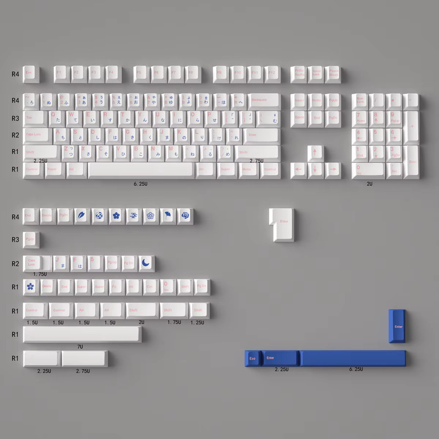 Venit Keys PBT-Tastenkappen im Cherry-Profil mit japanischem Design in Weiß und Blau für mechanische Tastaturen mit MX-Switches - Bild 6