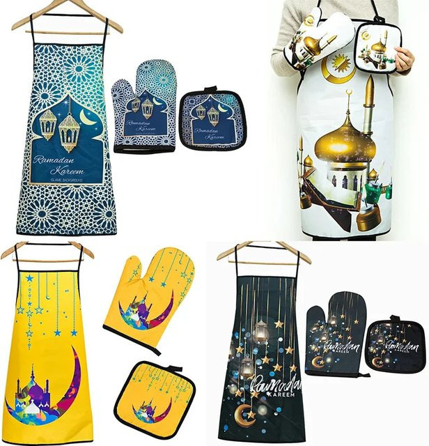 Ramadan Mubarak Küchenset mit Schürze, Topflappen und Ofenhandschuh für Eid al-Fitr - Bild 1