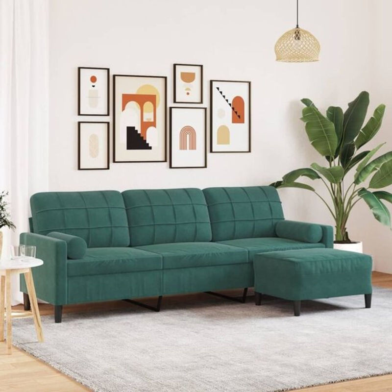 vidaxl 3-Sitzer-Sofa mit Hocker in Dunkelgrün aus Samt mit einer Breite von 226 cm - Bild 1