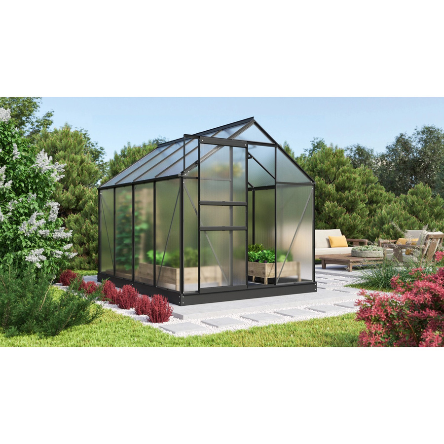 Vitavia Gewächshaus Comet 5000 Schwarz mit Fundament und Regenrinnen aus Aluminium und Polycarbonat für die Pflanzenzucht im Garten - Bild 2