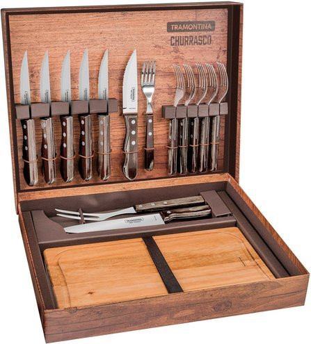 Tramontina Grillkoffer Churrasco aus rostfreiem Edelstahl und Holz in Silber und Braun - Bild 1