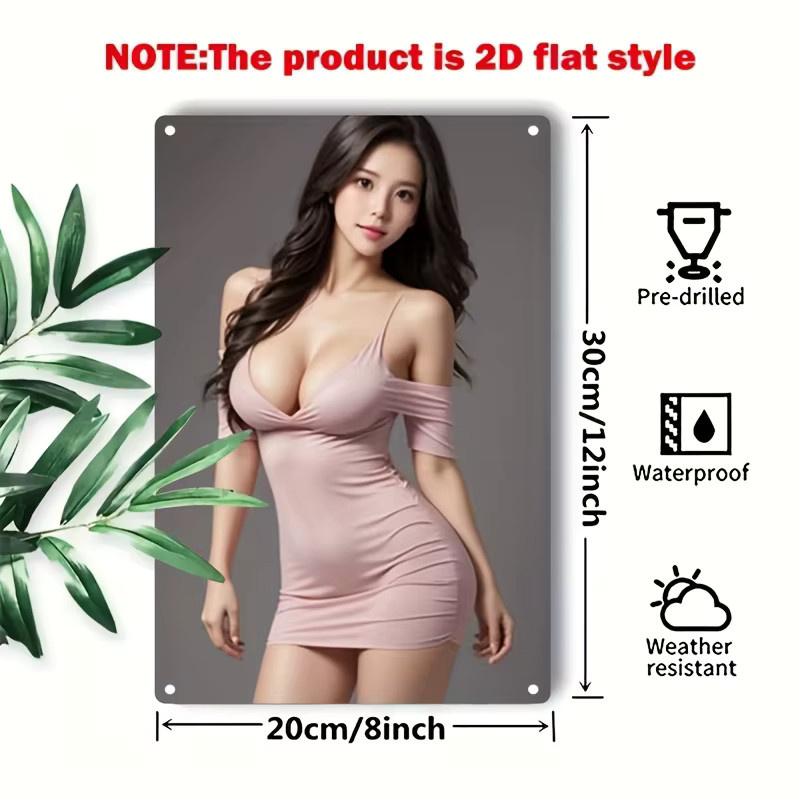 Metall-Wandkunstschild CIFBUY in Rosa mit Dessous-Modemotiv, rechteckiges Wanddekor aus Metall - Bild 2