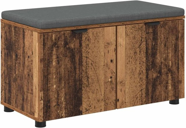 vidaXL Flurbank mit Kissen und Regal mit Tür im Altholz-Design B/T/H: 80 x 38 x 46 cm - Bild 1