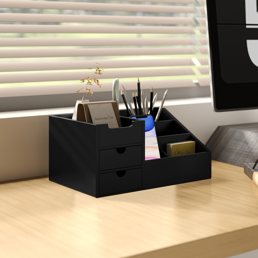 HOMCOM Schreibtischorganizer Aufbewahrungsbox mit 2 Schubladen in Schwarz, B/T/H: 33 x 20,5 x 15,5 cm - Bild 2