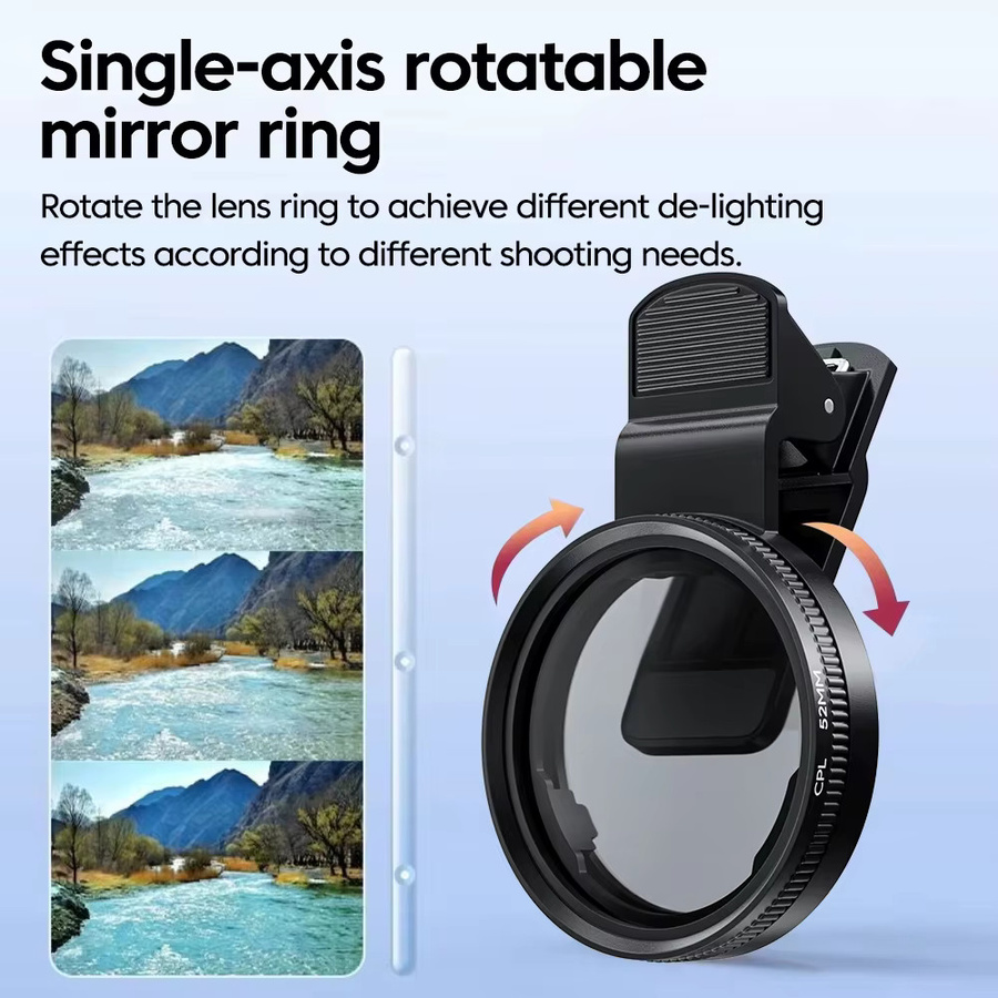TUNEDEE Universeller 52-mm-CPL-Kameraobjektivfilter mit Clip als Polarisator und Antireflexionsfilter in Schwarz für iPhone und Samsung - Bild 3