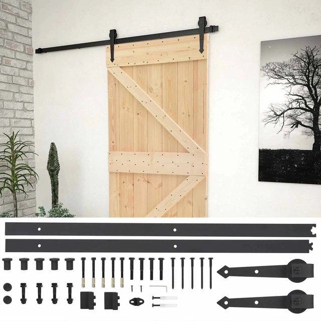 vidaXL Schiebetür in modernem Design aus Holz und Stahl, Farbe: Braun und Schwarz, B/H: 80 x 210 cm - Bild 1