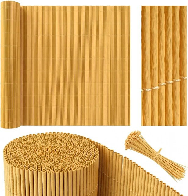 Sekey Balkonsichtschutz in Bambusgelb mit natürlicher Optik und Kabelbindern, Breite: 90 cm, Höhe: 300 cm - Bild 1