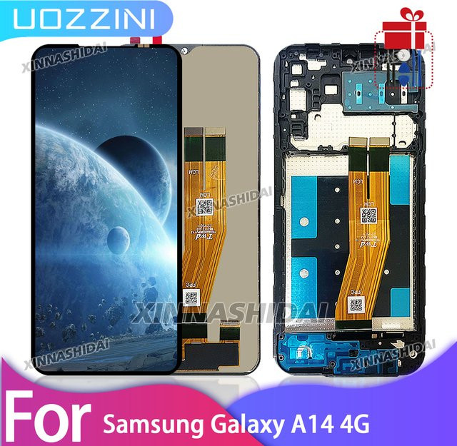 uozzini LCD Display Touchscreen Digitizer Montage mit Rahmen für Samsung Galaxy A14 4G, 6,6 Zoll, Schwarz - Bild 1