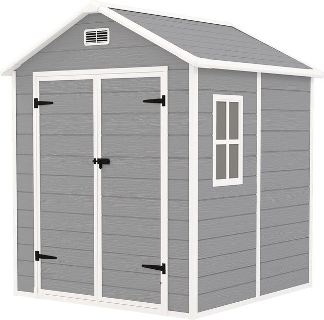 Outsunny Gartenhaus Grau mit Pultdach und abschließbarer Tür, Geräteschuppen aus Aluminium und Kunststoff, B/T/H: 182 x 151 x 219 cm - Bild 1