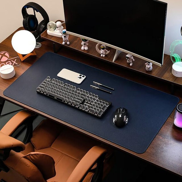 Juyingfeng Mauspad aus wasserdichtem Leder in Dunkelblau, beidseitige Schreibtischunterlage für Laptop und Büro, B/T: 90 x 45 cm - Bild 1