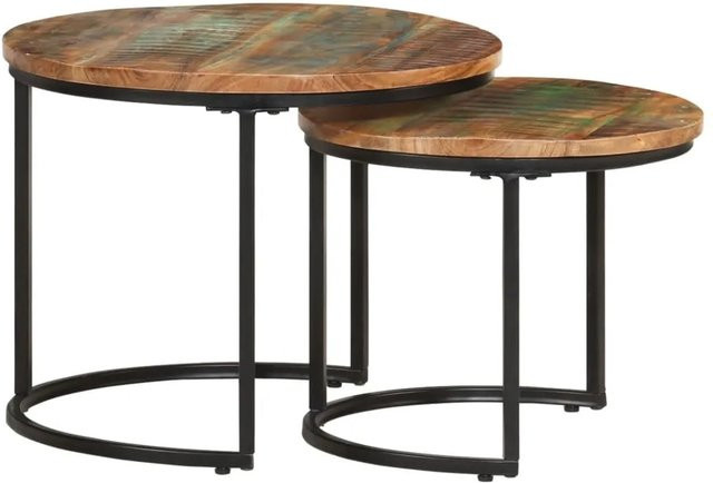vidaXL Satztische aus Massivholz 2er-Set in Braun und Multicolour, runde Form - Bild 1