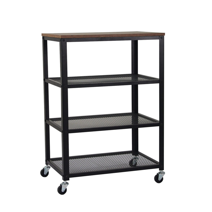 Relaxdays Rollwagen im Industrial Design aus Metall und Holz, Schwarz-Braun, B/T/H: 85 x 60 x 40 cm - Bild 2