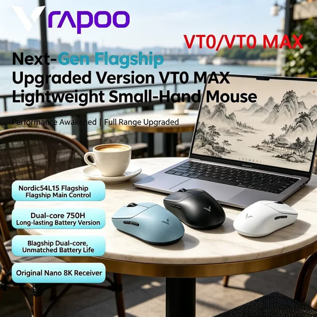 RAPOO VT0 MAX Kabellose Gaming-Maus in Weiß mit PAW3950 PAW3398 Nordic54L15-Chip und Dual 8KHz 45000DPI - Bild 1