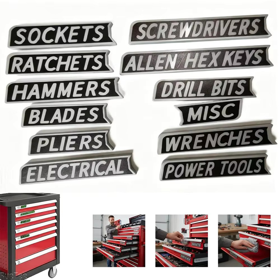 RveTee 12er-Pack magnetische Werkzeugkasten-Etiketten aus Kunststoff, 3D-gedruckte Etiketten zur Organisation von Werkzeug und Zubehör - Bild 2
