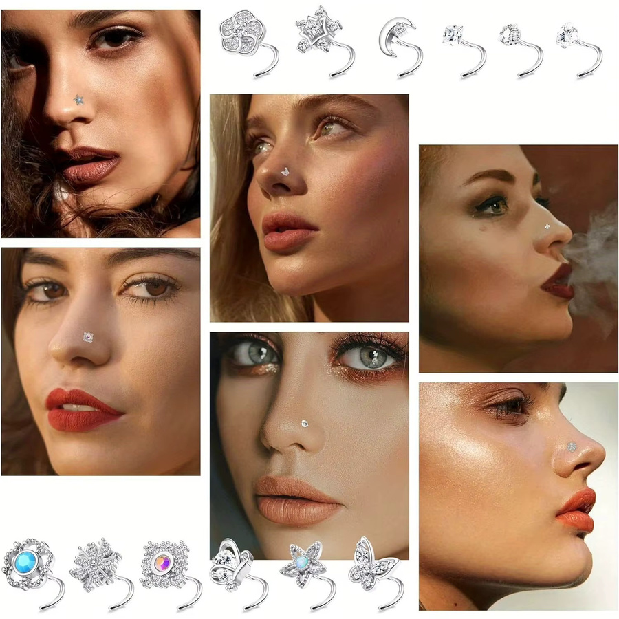 Drperfect Nasenringe Ohrstecker, Edelstahl, Zirkonia, Damen, Silber - Bild 2