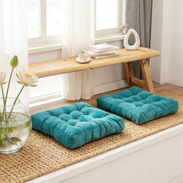 Inyahome Quadratisches Bodensitzkissen Tatami-Matte in Blau oder Grün - Bild 1
