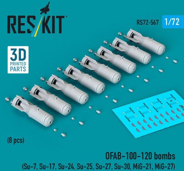 ResKit Models OFAB-100-120 Bombs, 8-teiliges Set, 1:72, Grau - Bild 1