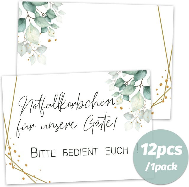 12-teiliges Set Logokarten mit grün-goldenen Mustern aus Papier für Hochzeiten und Geburtstage in Grün, Gold und Weiß - Bild 1