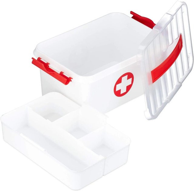 Relaxdays Medizinbox aus Kunststoff in Weiß und Rot mit Griff, B/T/H: 30 x 14,5 x 21 cm - Bild 1