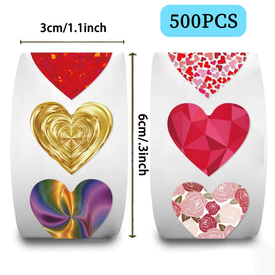 LanLanStickersWorld Rollaufkleber New Style Shiny Heart Series in Multicolour, 500 Stück wasserfeste glitzernde Dekoration für Handyhüllen und Tassen - Bild 2