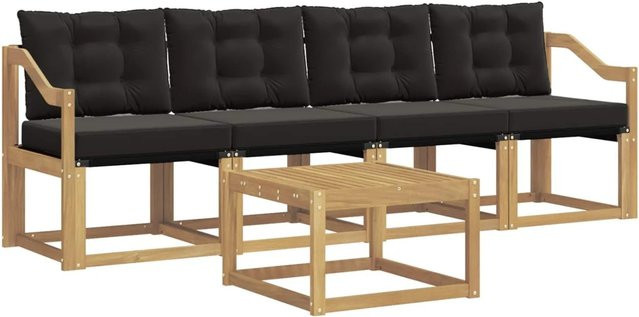 vidaXL Outdoor-Sofagarnitur in L-Form aus Akazienholz mit Kissen und Couchtisch, Weiß und Schwarz - Bild 1