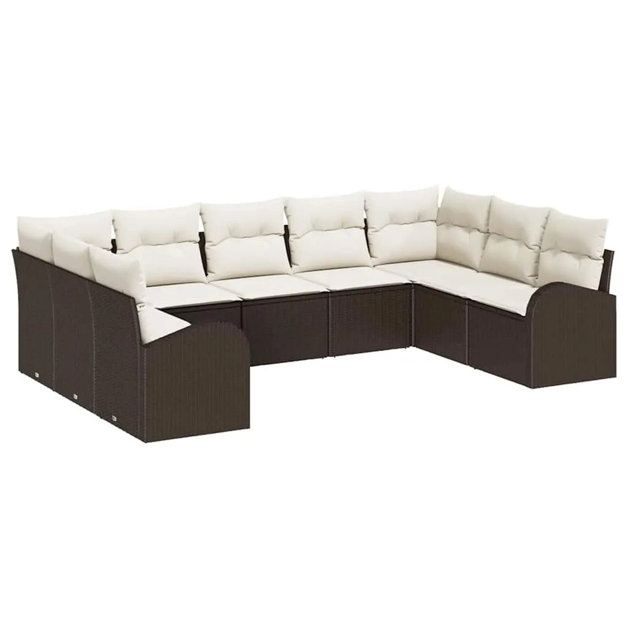 vidaXL Garten-Sofa-Set aus Poly-Rattan in Braun und Weiß mit 9 Teilen und Kissen - Bild 2