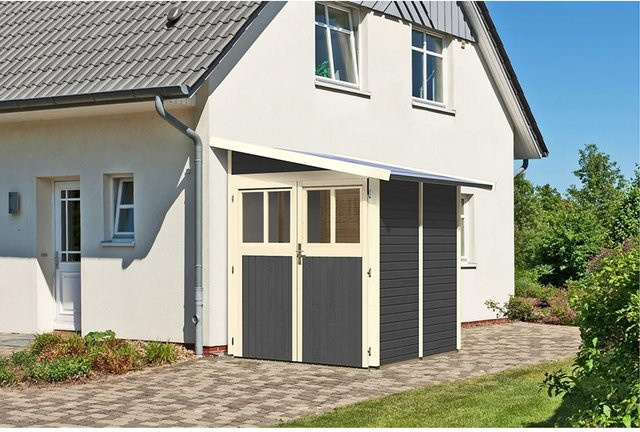 Karibu Holz-Gartenhaus Kristiansund mit Satteldach in Terragrau, B/T: 181 x 181 cm - Bild 1