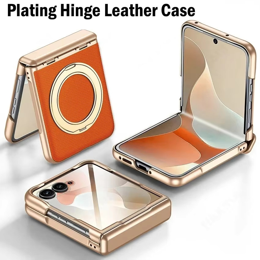 Echtleder Flip-Hülle mit drehbarer Halterung und Displayschutzfolie für Motorola Razr 70 Ultra 60 50 Ultra in Lila oder Orange - Bild 1