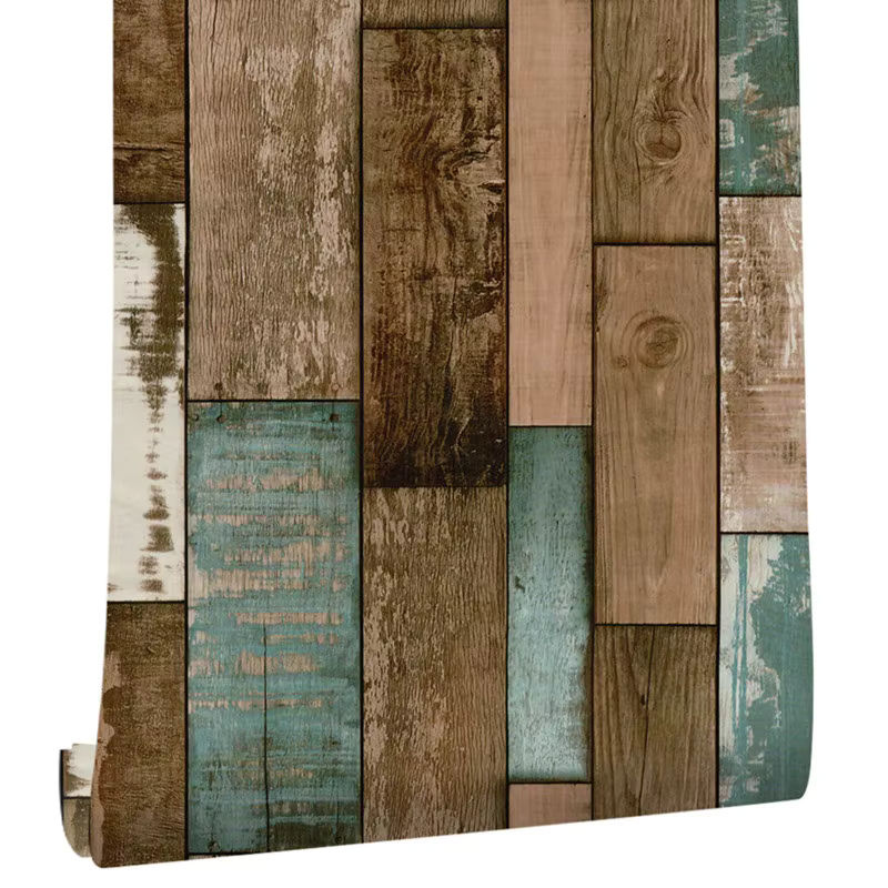 Selbstklebende Vinyl-Tapete KALYNN in Vintage-Steinholz-Optik, mehrfarbige Holzplanken-Design-Rolle - Bild 4