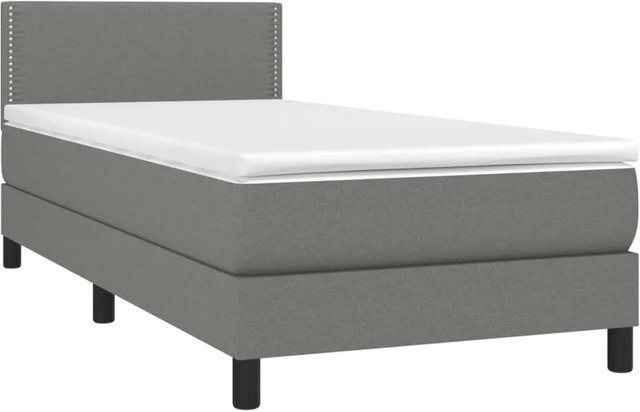 vidaXL Boxspringbett Hybrid mit Matratze und LED-Unterbettbeleuchtung in Dunkelgrau, B/T/H: 90 x 190 x 78 cm - Bild 1