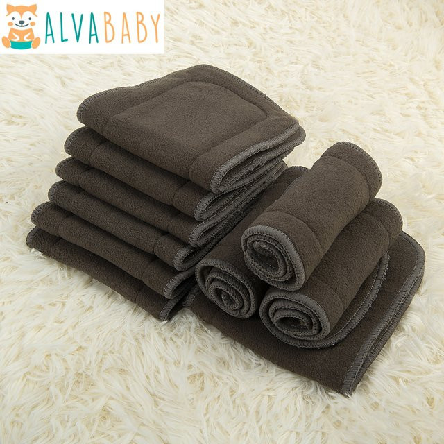 ALVABABY 10er Set wiederverwendbare Baby-Stoffwindeleinlagen aus 5-lagigem Bambuskohle-Textil in Grau - Bild 1