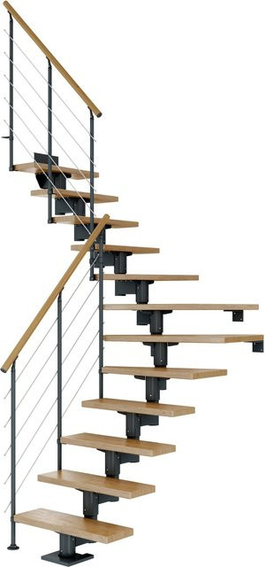 Dolle Mittelholmtreppe Cork 1/4 gewendelt in Eiche Anthrazit mit einer Breite: 75 cm und einer Gesamtlänge: 270 cm - Bild 1